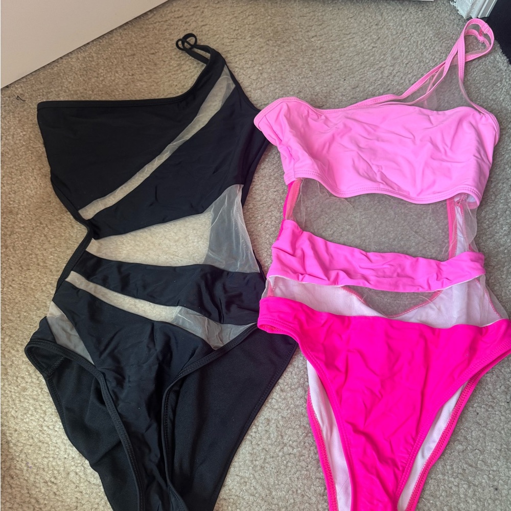 Black and Pink Cutout Swimsuits